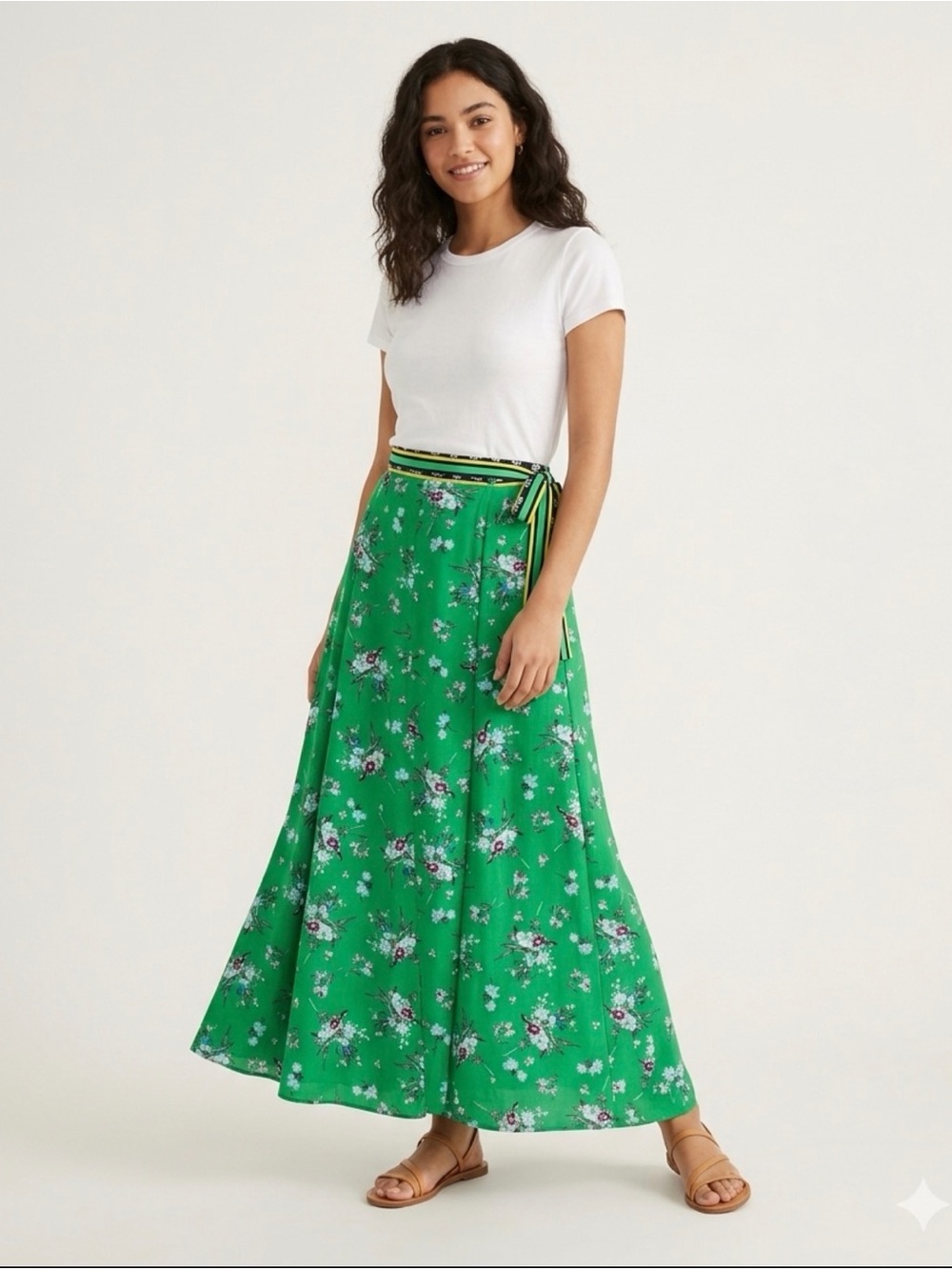 NY&C 7th Avenue Floral Maxi Wrap Skirt Green L